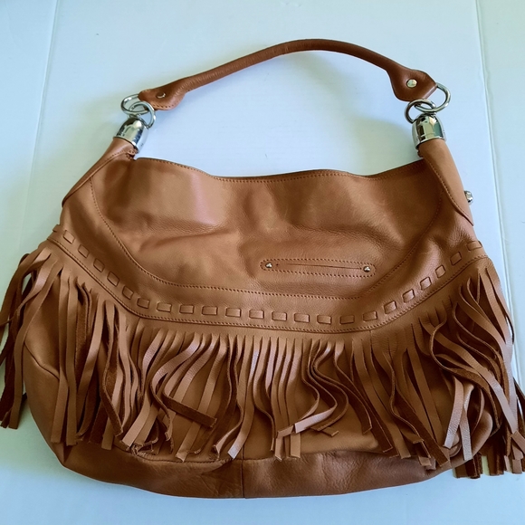 B. MAKOWSKY Leather Brown Fringe Hobo Handbag Purse - Picture 5 of 11